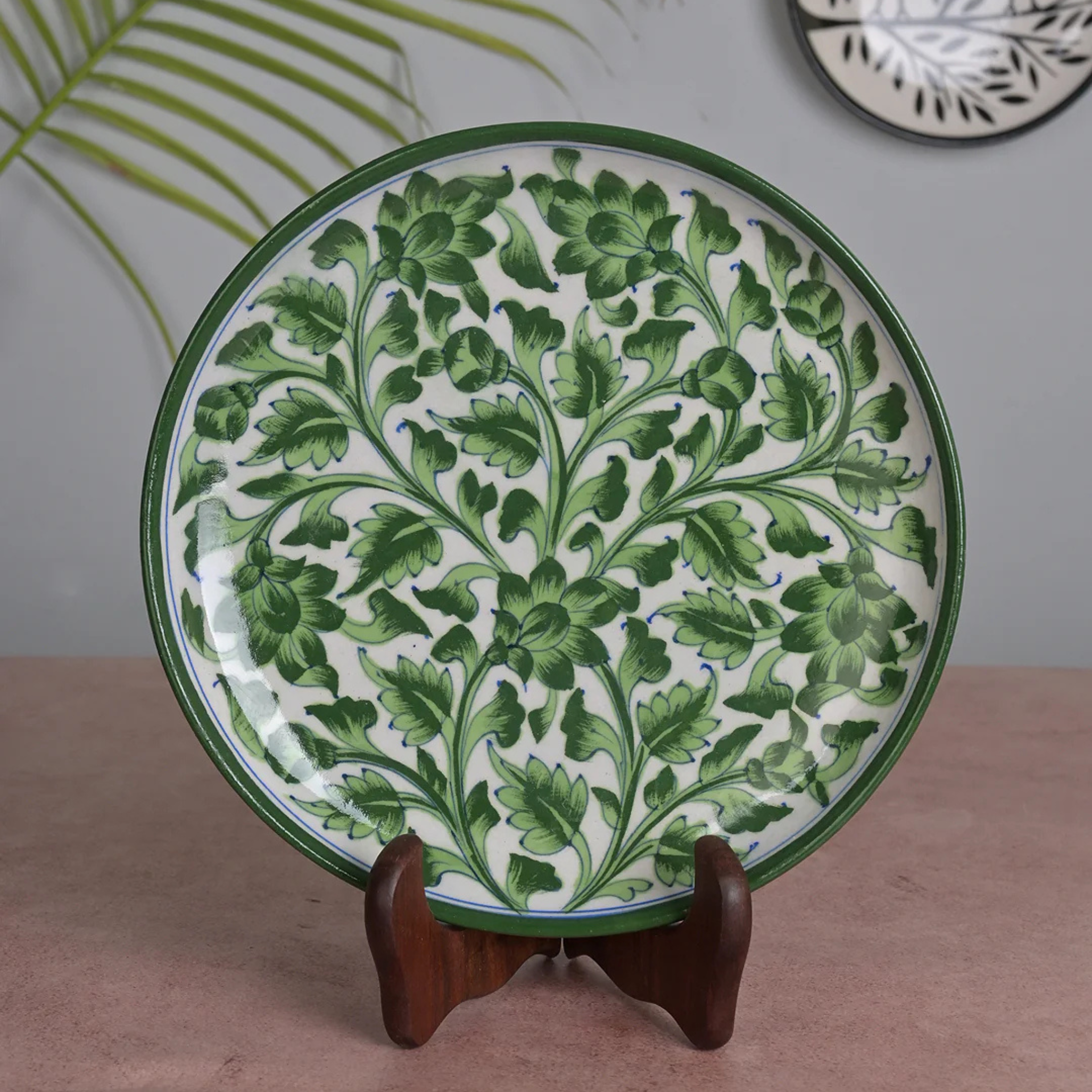 Handcrafted Green Blue Pottery Wall Plate 10 Inch