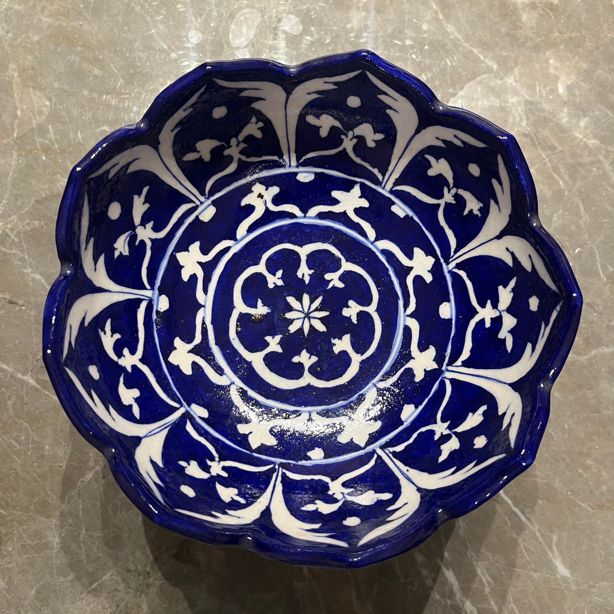 Handcrafted Blue Pottery Lotus Shape Urli / Fruit Bowl