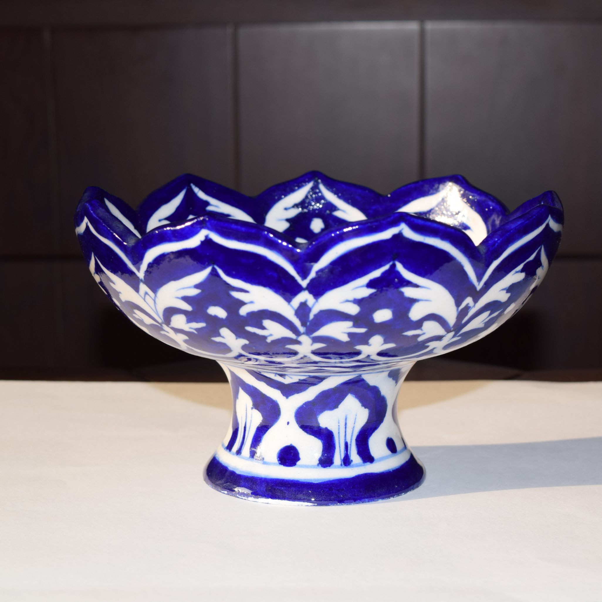 Handcrafted Blue Pottery Lotus Shape Urli / Fruit Bowl