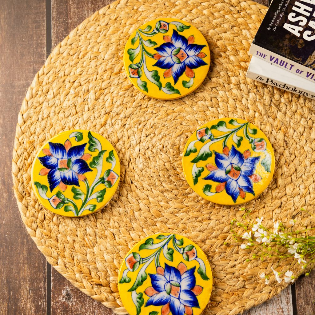 Yellow floral Coasters Pack of 2 – Jaipur Handmade