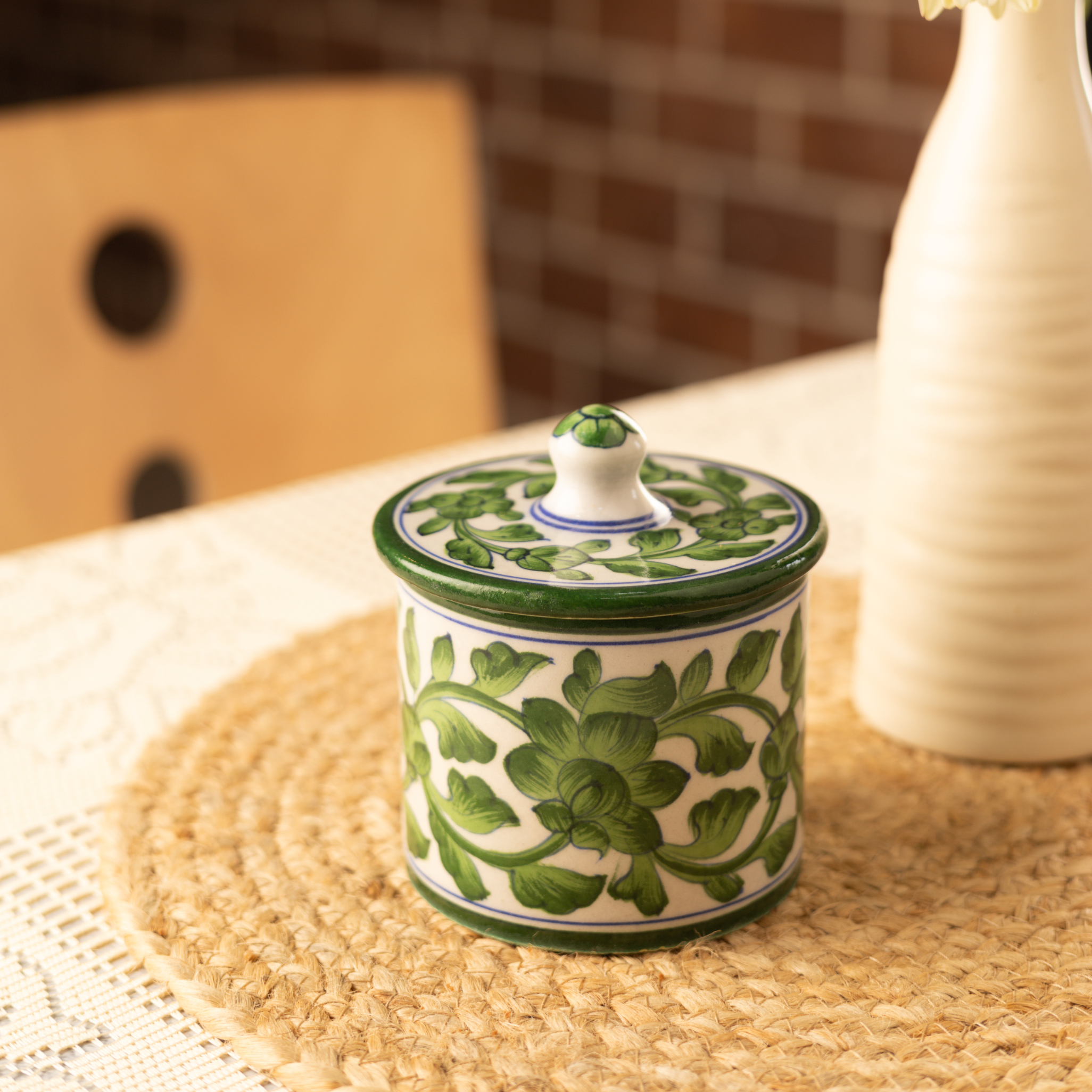 Blue Pottery Handcrafted Pickle Jar Big - Green