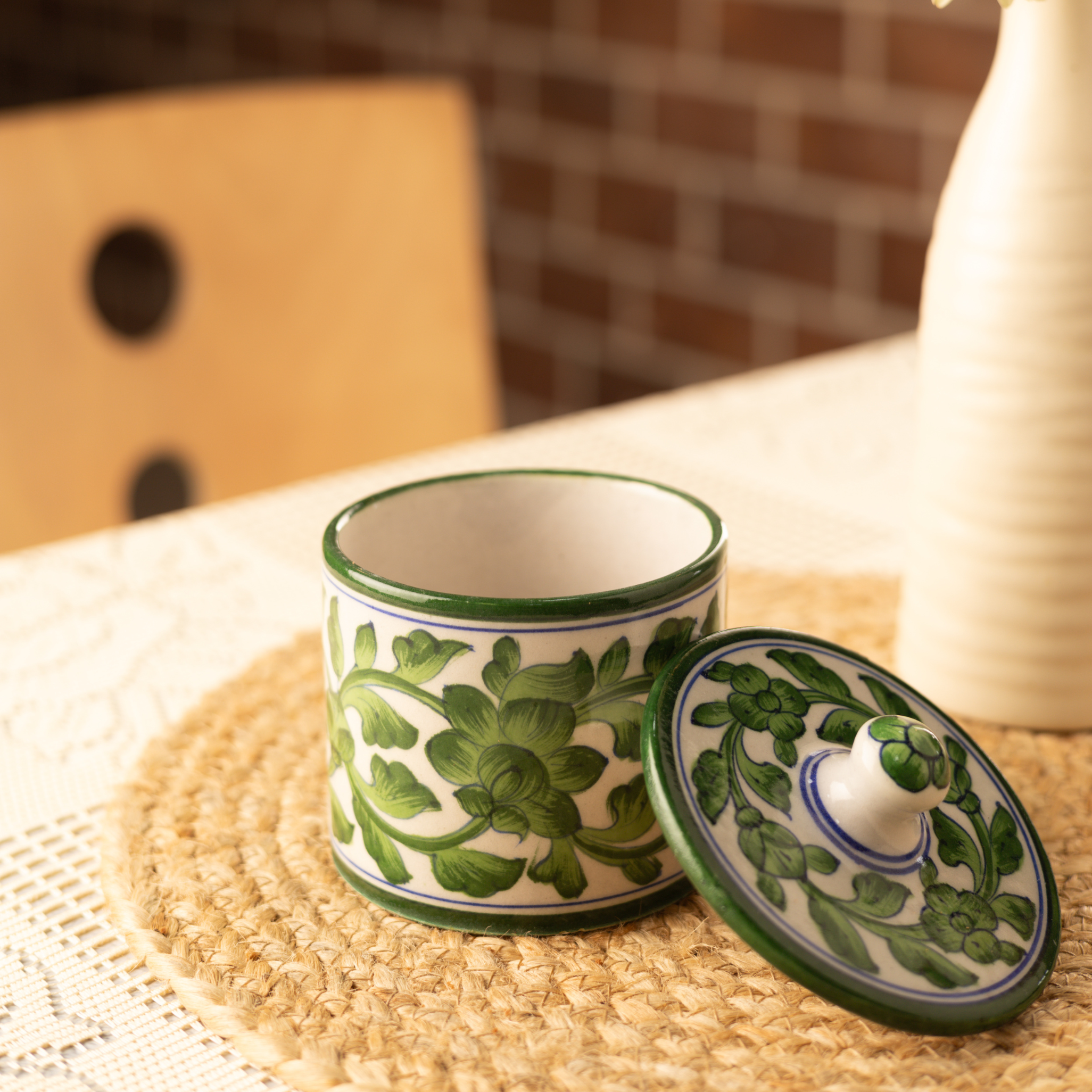 Blue Pottery Handcrafted Pickle Jar Big - Green