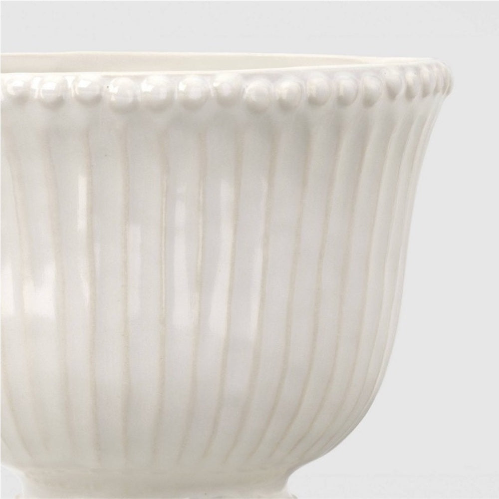 Beaded Ceramic Planter - Ivory, Handcrafted Decorative Plant Pot