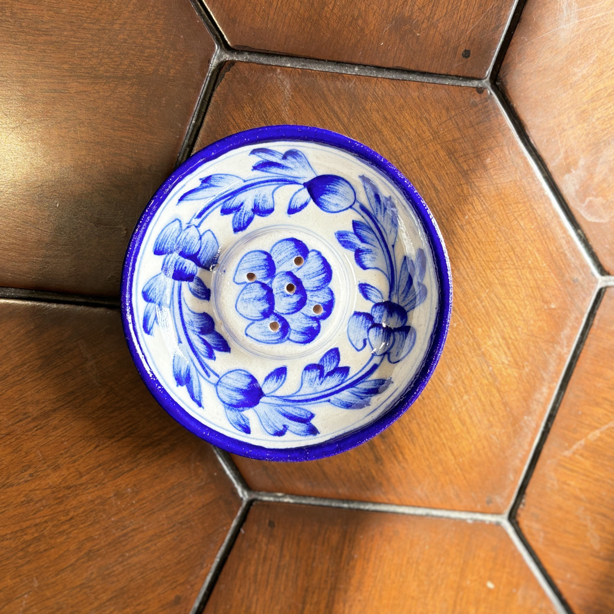 Handcrafted Blue Pottery Incense Stick Holder – Circular Blue