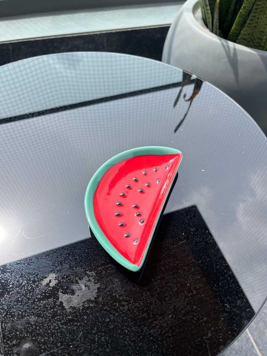 Watermelon Ceramic Snack Plate - Handcrafted Decorative Serving Dish mini