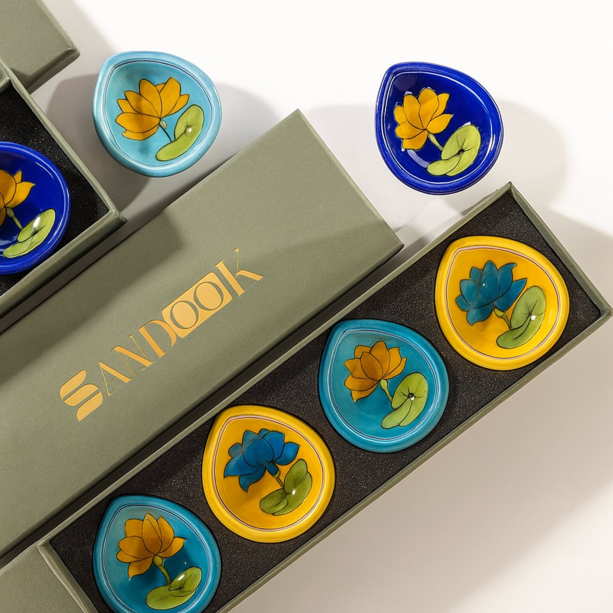 Handcrafted Blue Pottery Diya Set – Pack of 5