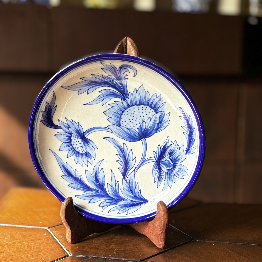 8 Inch Blue Pottery Wall Plate – Blue Marigold