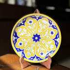 8 Inch Blue Pottery Wall Plate – Yellow Leaves