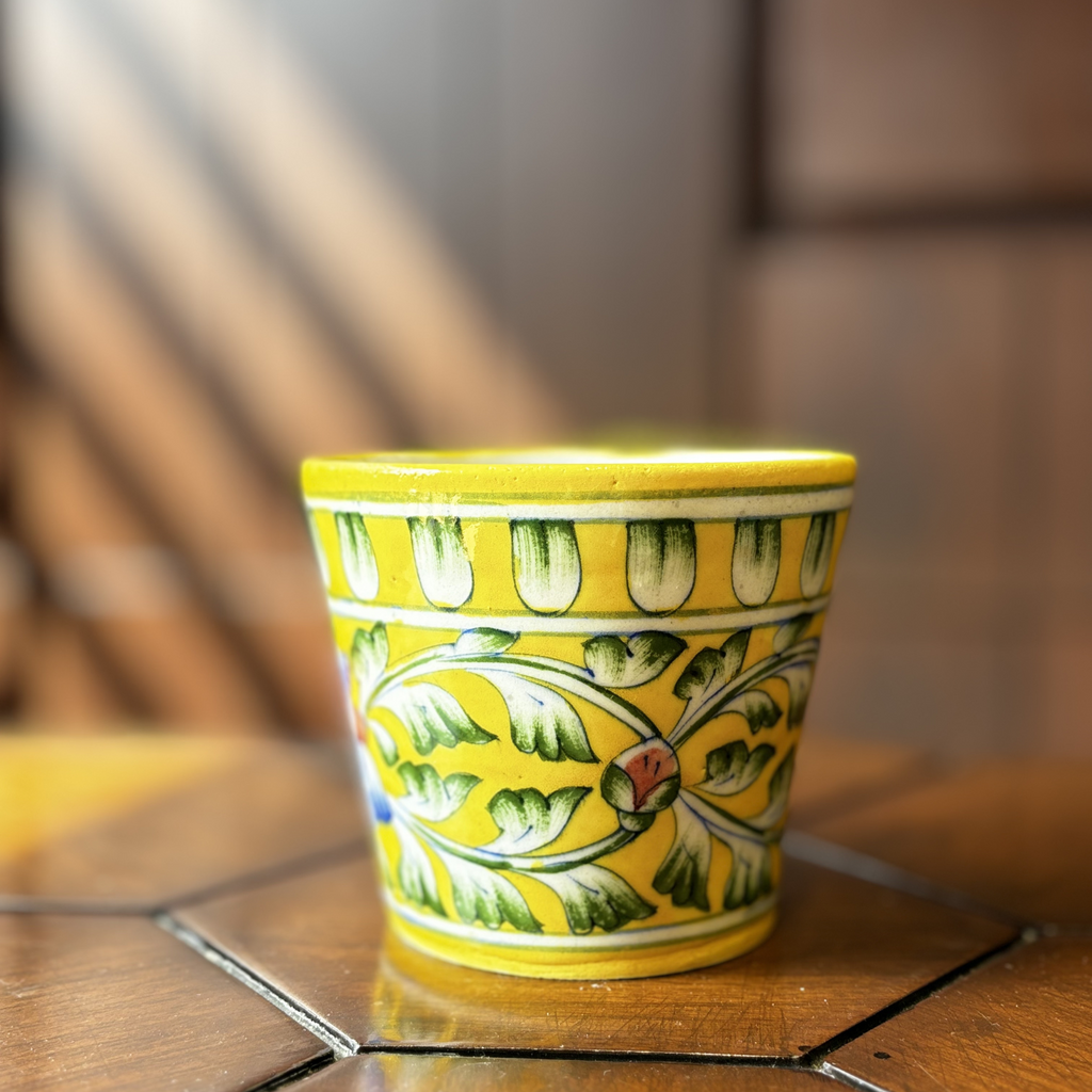 Yellow Classic Planter – Handcrafted Blue Pottery Decorative Pot