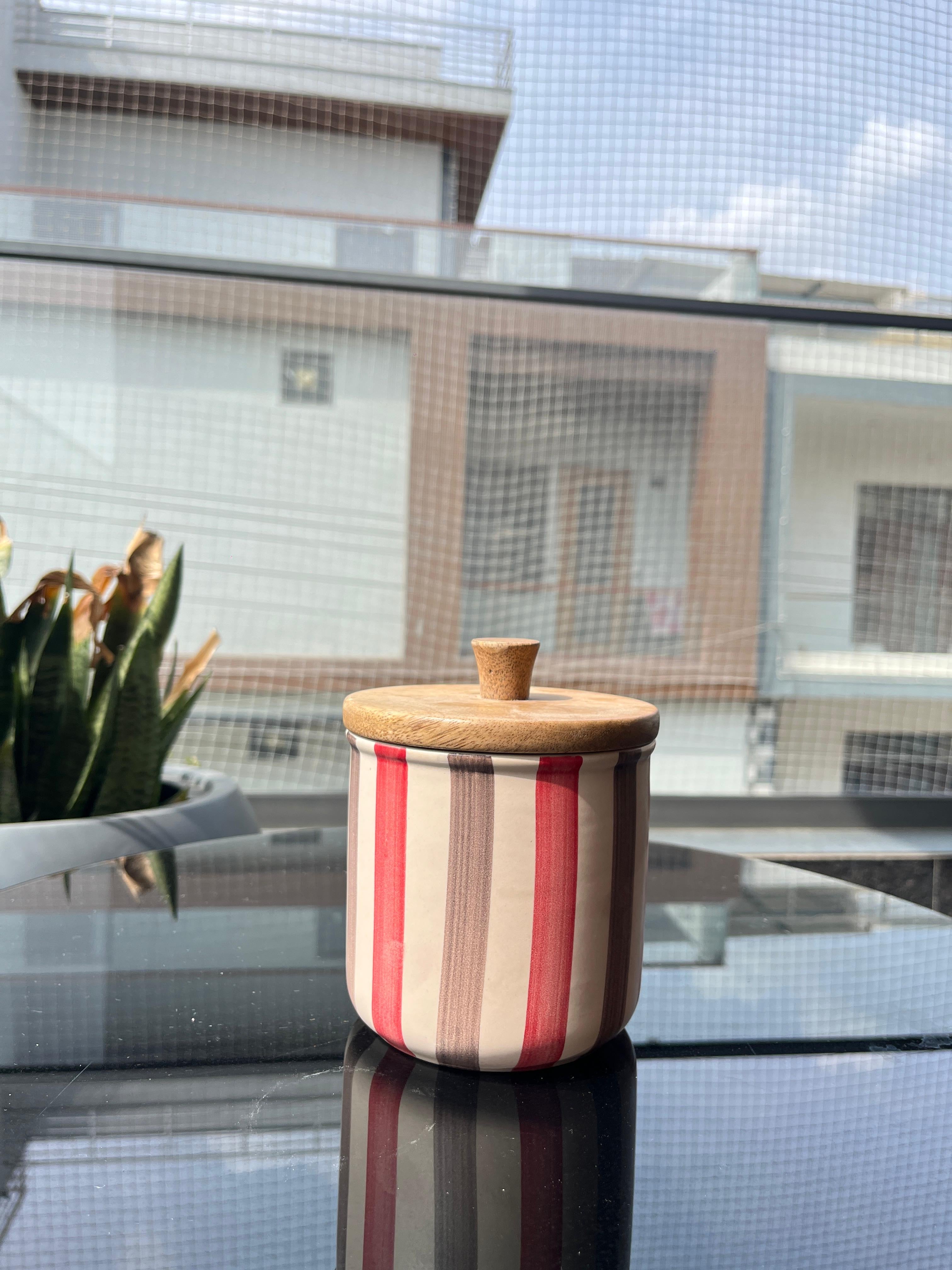 Stripe Ceramic Jar – Handcrafted Decorative Storage Jar