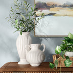 Tall Beaded Ceramic Vase - Ivory, Handcrafted Decorative Accent