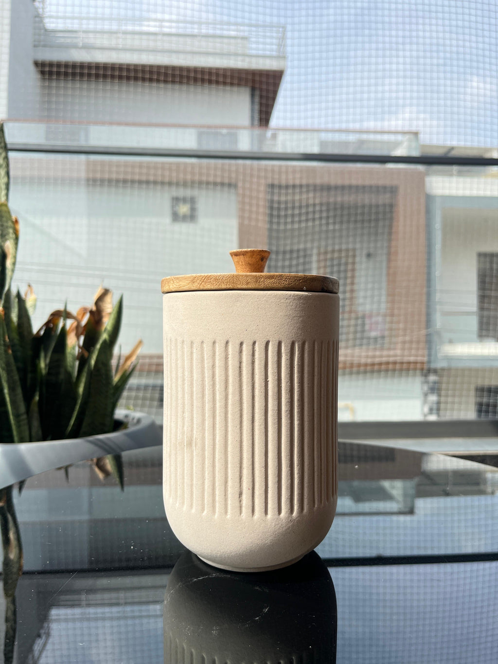 Tall Ivory Ceramic Jar - Handcrafted Decorative Storage Jar