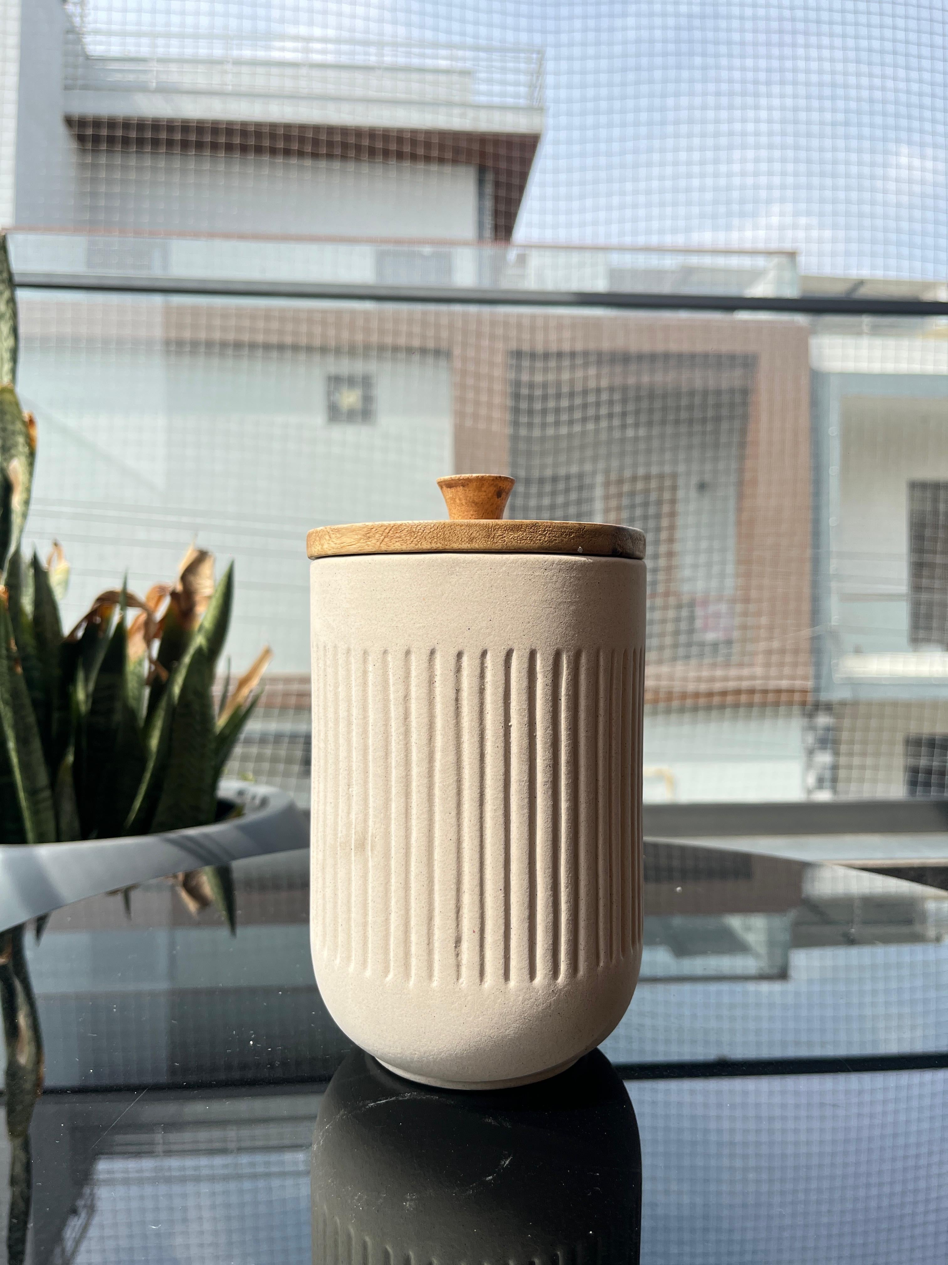 Tall Ivory Ceramic Jar - Handcrafted Decorative Storage Jar