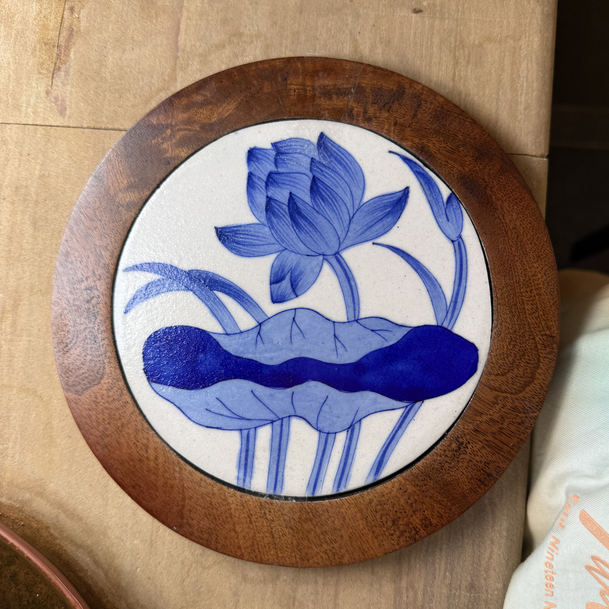 Circular Trivet & Serving Platter – Handcrafted Blue Pottery