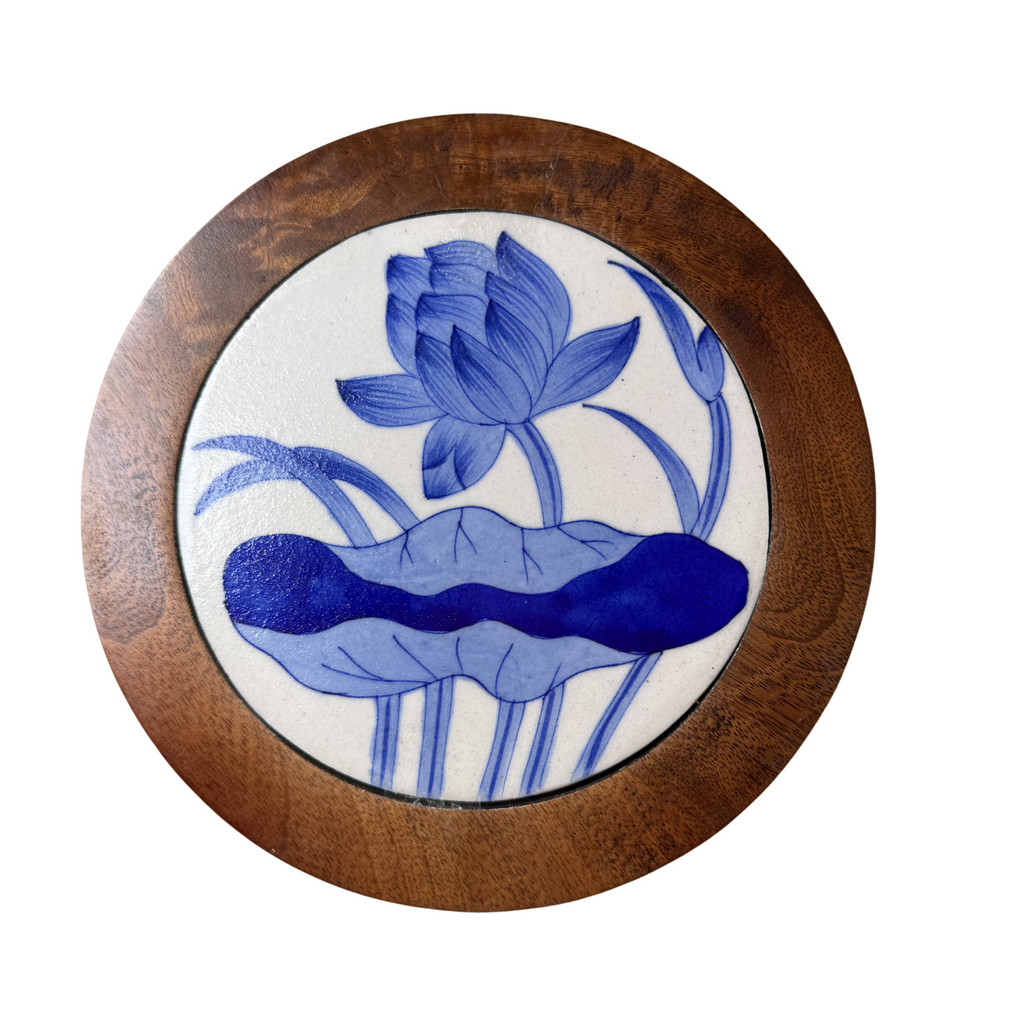 Circular Trivet & Serving Platter – Handcrafted Blue Pottery