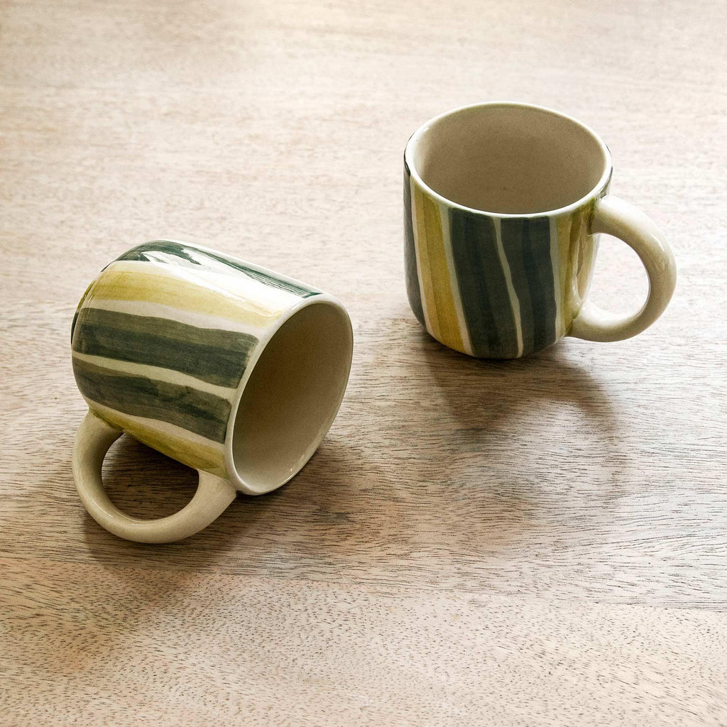 Olive Ceramic Coffee Mug - Set of 2, Handcrafted Stoneware