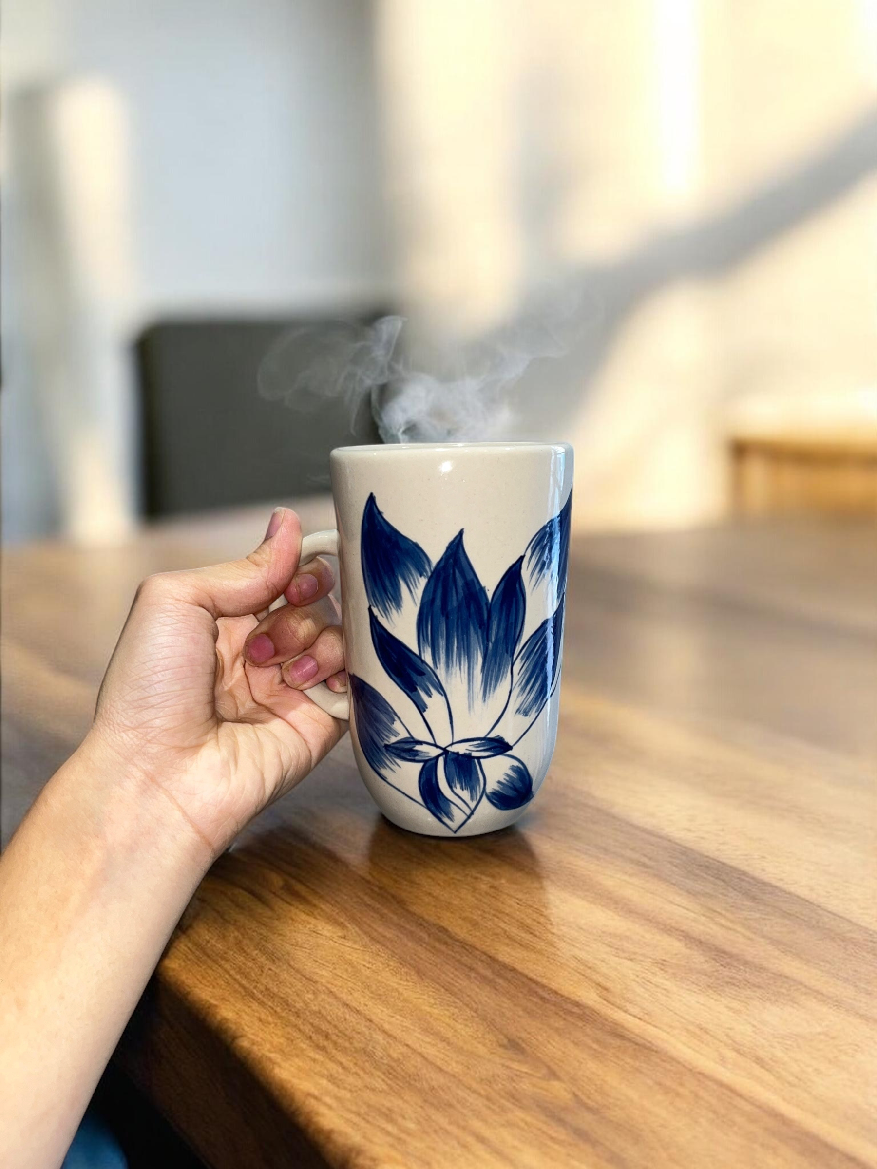 Fiore Tall Ceramic Coffee Mug - Handcrafted Stoneware