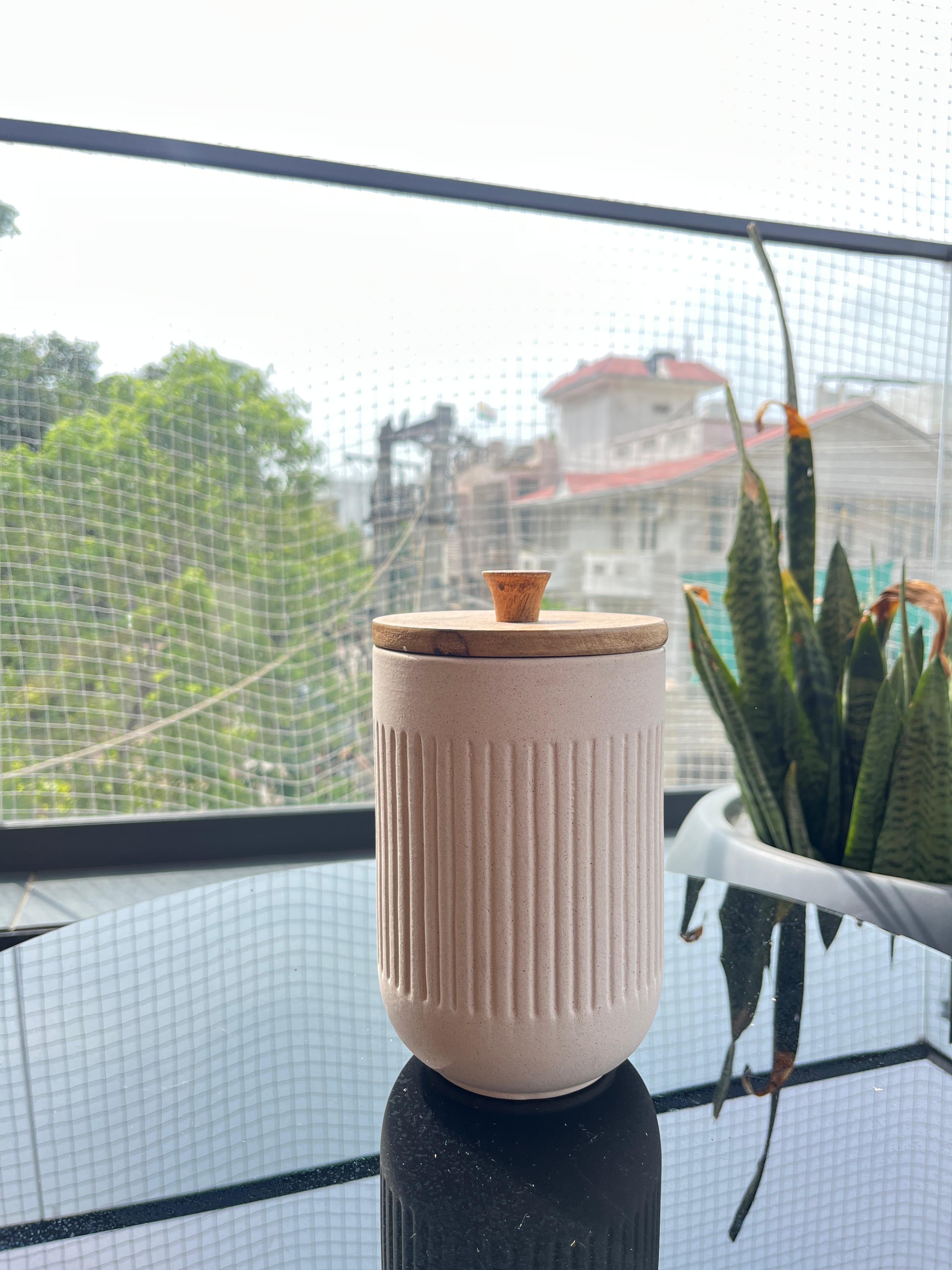 Tall Ivory Ceramic Jar - Handcrafted Decorative Storage Jar