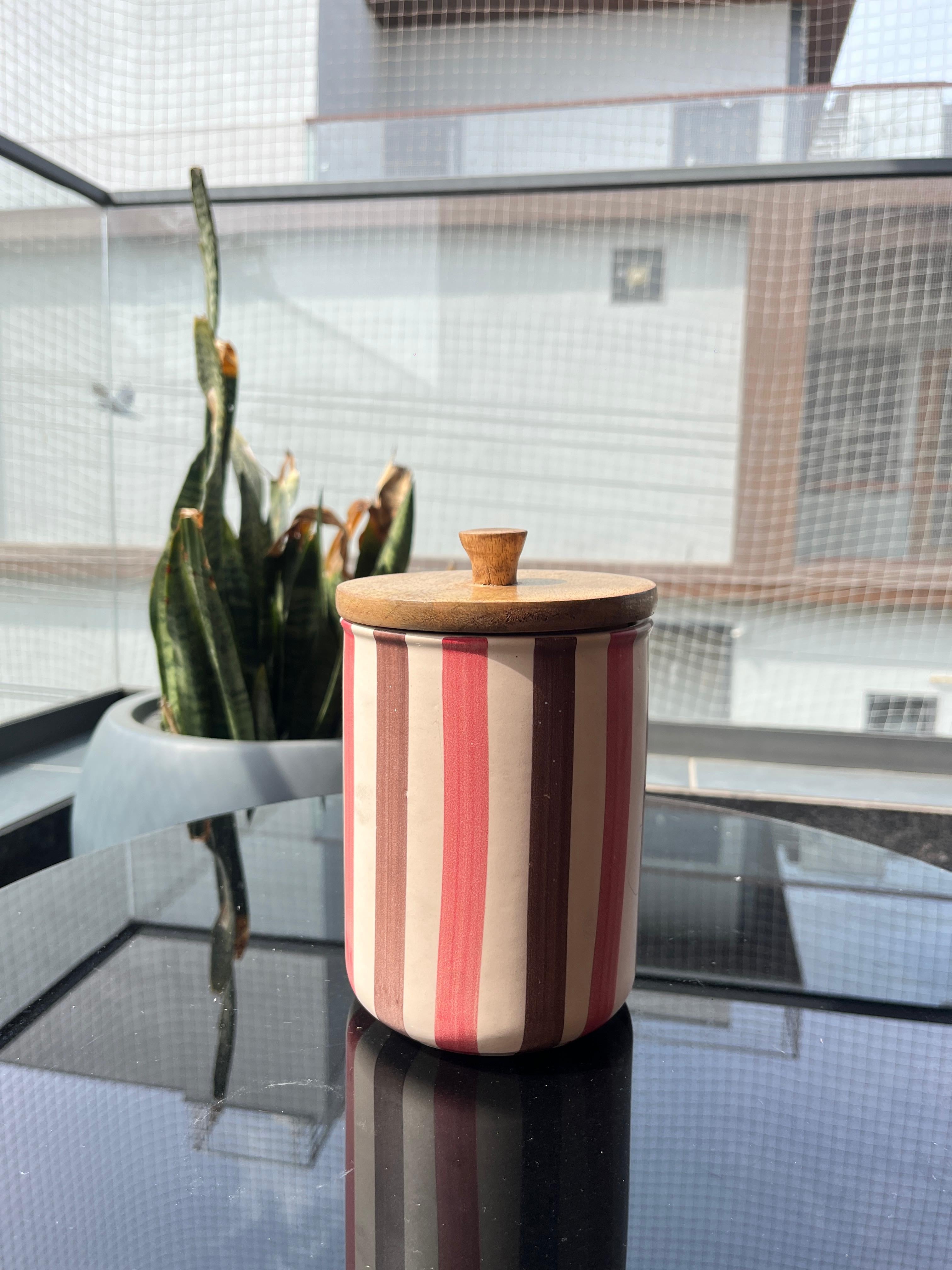 Tall Stripe Ceramic Jar – Handcrafted Decorative Storage Jar