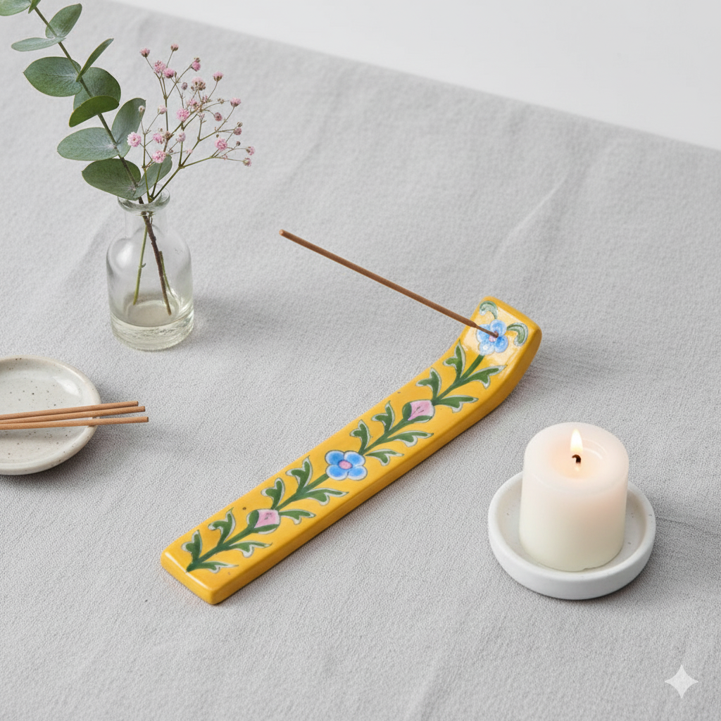 Handcrafted Straight Yellow Pottery Incense Stick Holder