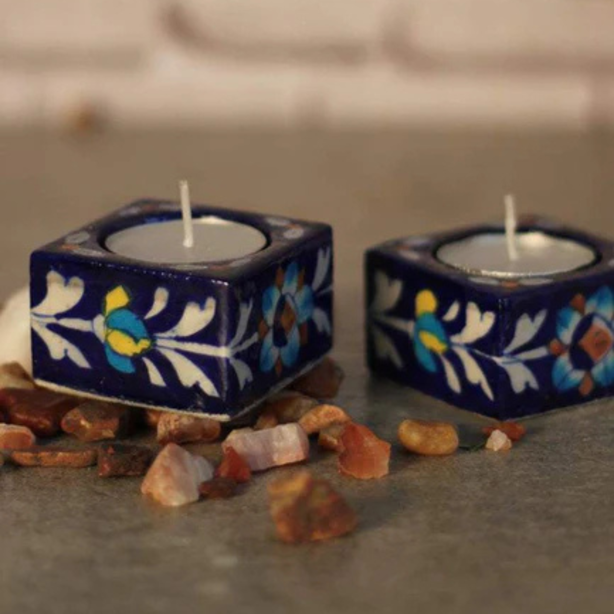 Handcrafted Tortoise T-Light Holder – Blue – Pack of 2