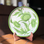 8 Inch Blue Pottery Wall Plate – Green Marigold