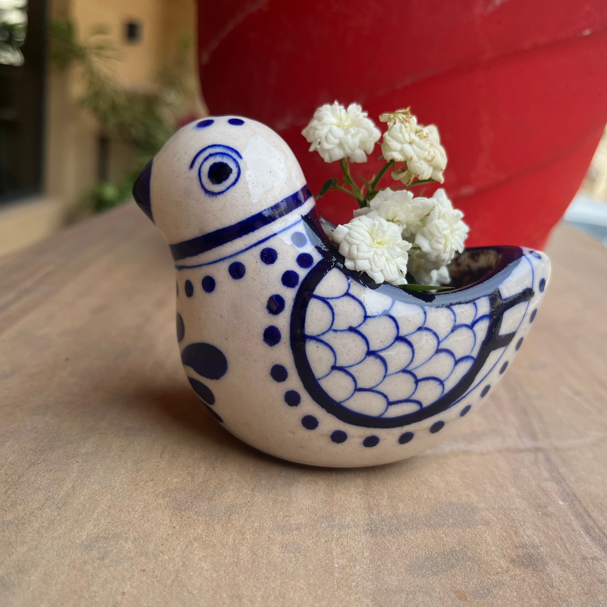 Handcrafted Bird Planter – Blue Pottery Garden Pot for Indoor & Outdoor Plants