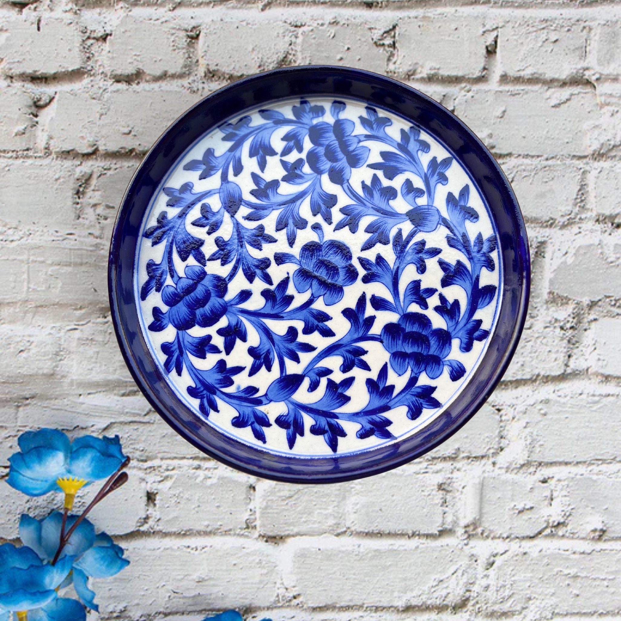 Finely Painted Thali – 8 Inch – Blue Shaded