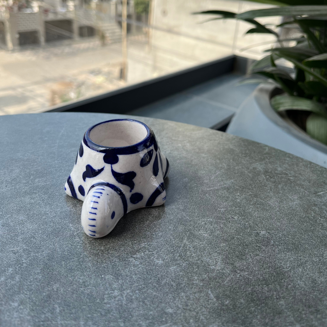 Tortoise Planter – Handcrafted Blue Pottery Pot for Succulents