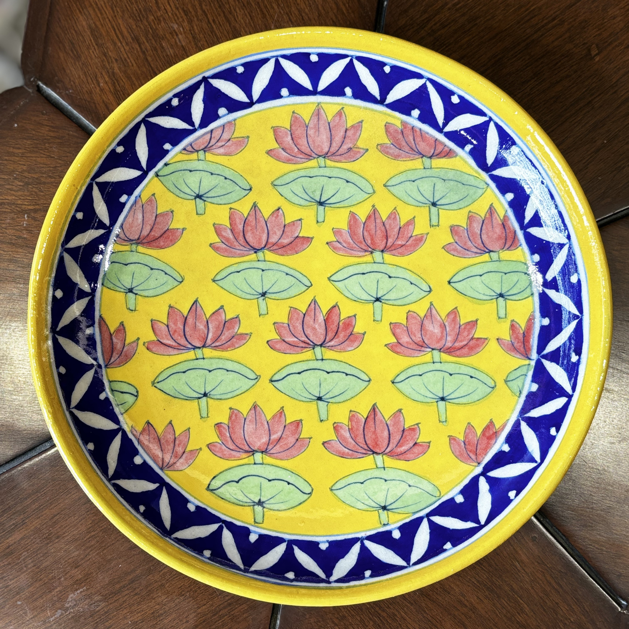 10 Inch Blue Pottery Wall Plate – Yellow Lotus