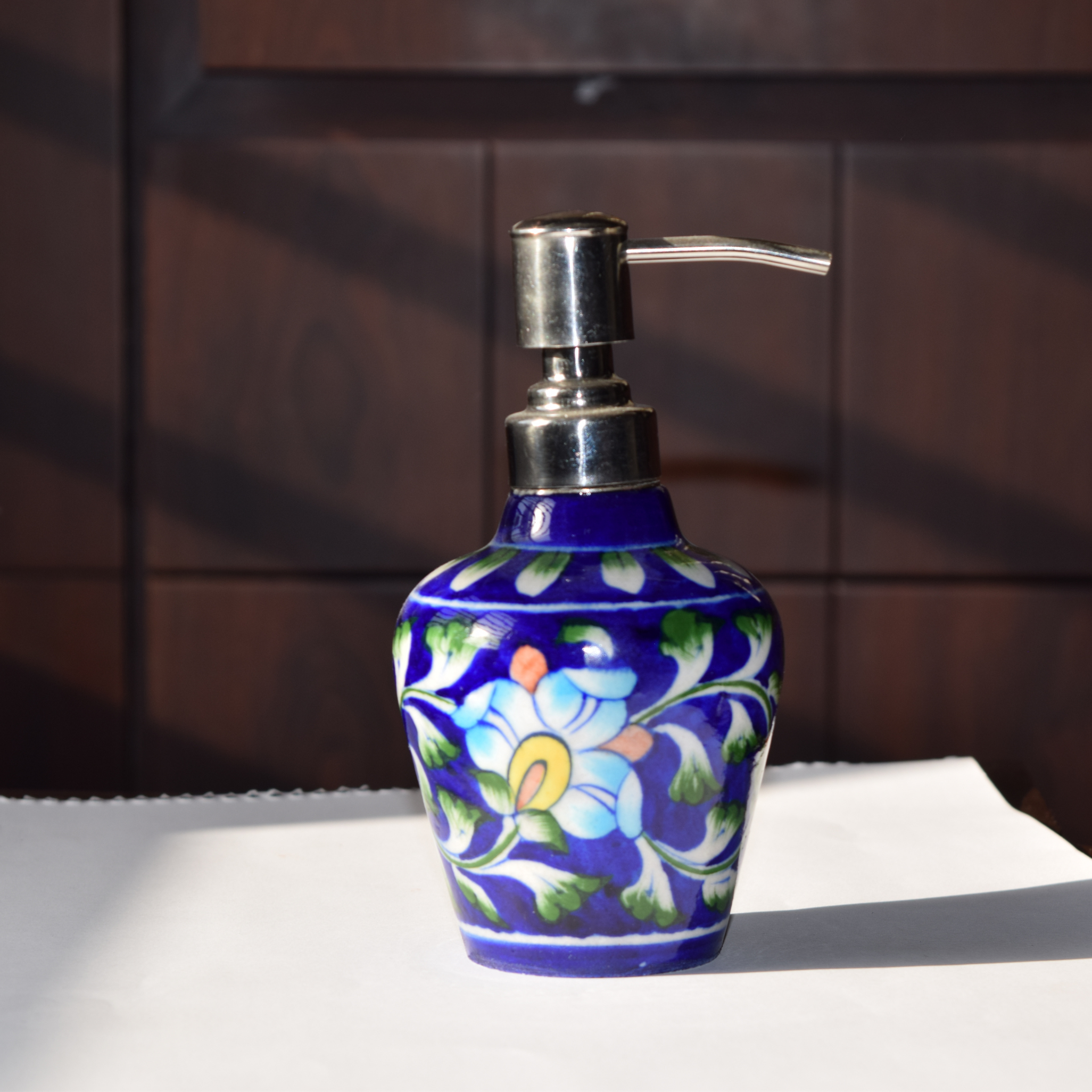 Soap Dispenser – Mounted – Blue – Jaipur Handmade