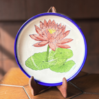 8 Inch Blue Pottery Wall Plate – Pink Lotus Design