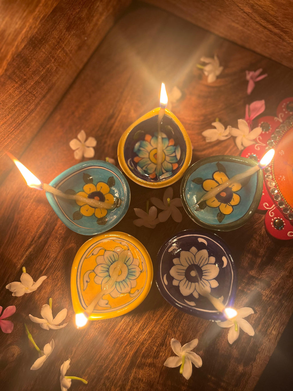 Handcrafted Blue Pottery Diya Set – Pack of 5
